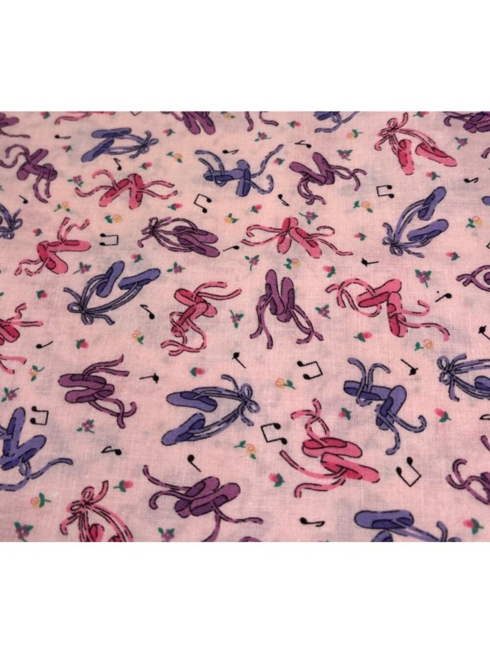 Ballet-Themed Pink Cotton Fabric 14x44 Musical Notes Flowers Print